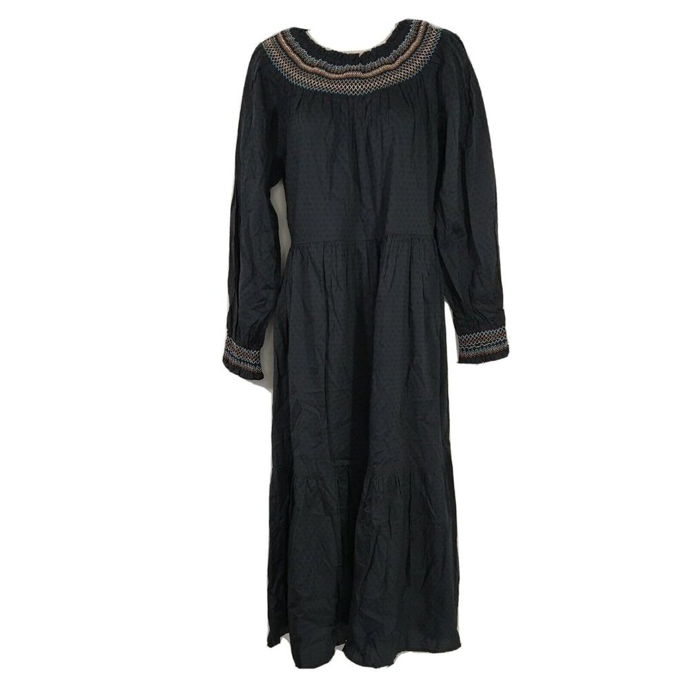 Universal Thread Smocked Midi Dress Women Size XS Gray Textured Long Sleeve NEW
